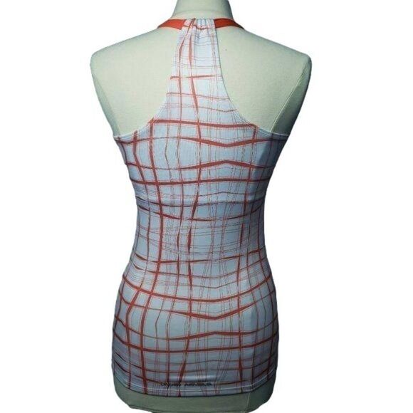 Under Armour Womens T-Back Tank S Orange Plaid Built-In Shelf Bra Athletic Top - Picture 2 of 9